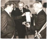 President Havel awarding prof. Krajina the Order of the White Lion, Prague 1990