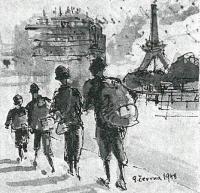 Jaroslav Drabek´s work from June depicting the Drabeks arriving in Paris in May 1948