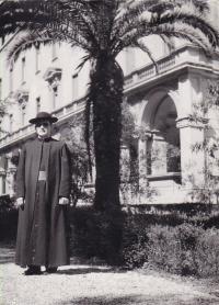 1958 - Peter Esterka in the garden of the college Nepomucenum in Rome