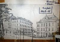 Střední škola (vlevo) a obecná škola (vpravo) ve Frýdku, kterou Petr Erben navštěvoval poté, co se rodina Eisenbergů přestěhovala z Ostravy do Frýdku