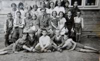 Pupils of the Czech elementary school in the village Bohdan in Carpathian Ruthenia. Jaroslav Palka 2nd from right, front row.