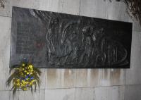 Transports commemoration desk in front of Parkhotel Praha