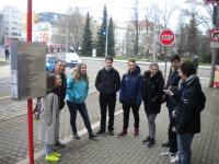 Jiří Fajmon with students at the tram stop of Charter 77 signatories