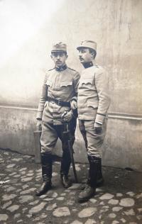 Father Kamil Kohn as a soldier in the WW1, left