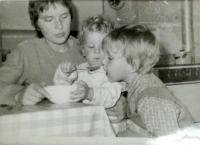 Hana with her sons Jan and Petr, Vrchlabí 1981