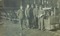 Pavel Höchsmann (second from left) when serving in the Auxiliary Technical Batallions at the President Gottwald coal mine in Horní Suchá.