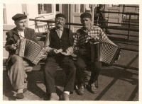 Marie's father Antonín Doleček (in the middle), 1960s, Ježník u Krnova