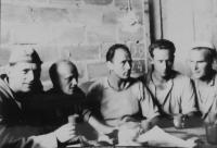 From left Stanislav Holan, Zdeněk Zeleny, Ladislav Shejbal, Slovakian, Jaroslav Mejzr in the masonry part in the working camps in Jáchymovsk