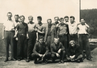 Training to be a bricklayer, Náchod 1953 - 54, witness third from the left 


