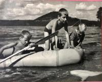 Three brothers, left Jiří, Karel, Petr, Máchovo jezero lake, about 1955