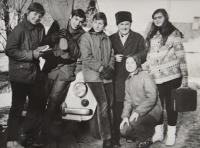 The witness, Antonín Pospíšil, with the youth who helped him repair the church.