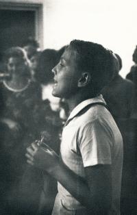 Béla declaiming at a summer camp in Hungary, 1965