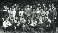 Béla (kneeling, first from the left) on a high school picture