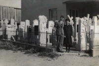 Zdenka Vévodová's parents in front of the Bojkovice house (1936)